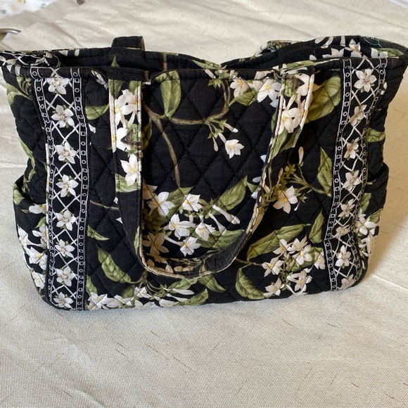 Retired Vera Bradley Black Jasmine Floral Hand Bag Purse 10x8x3” small Tote - Picture 1 of 12